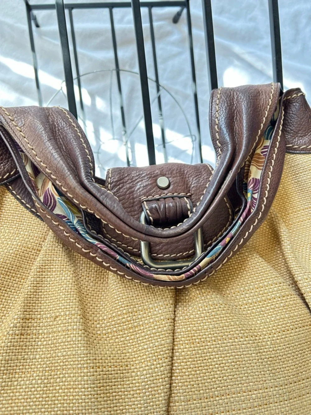 Fossil Tan Canvas Hobo with Brown Leather Trim - Picture 4 of 11